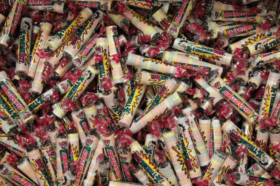 Smarties X-Treme Sour bulk candy rolls, 40 lb, made in USA