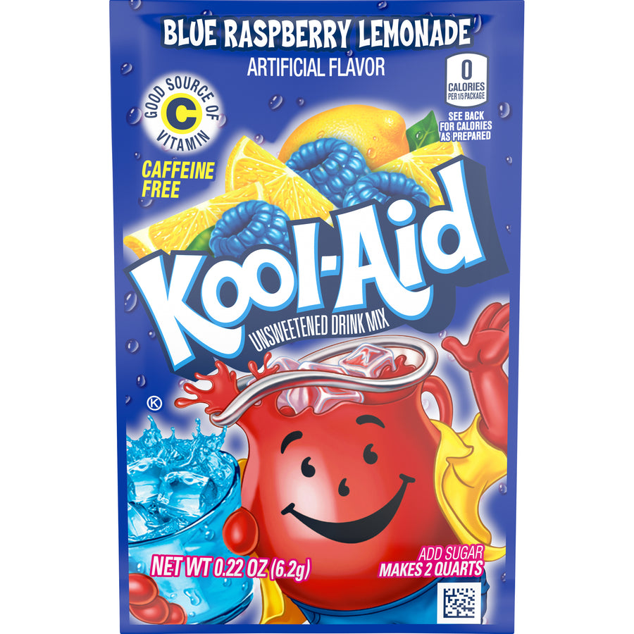 Kool-Aid Unsweetened Blue Raspberry Lemonade, 0.22 oz (6 g), made in the USA