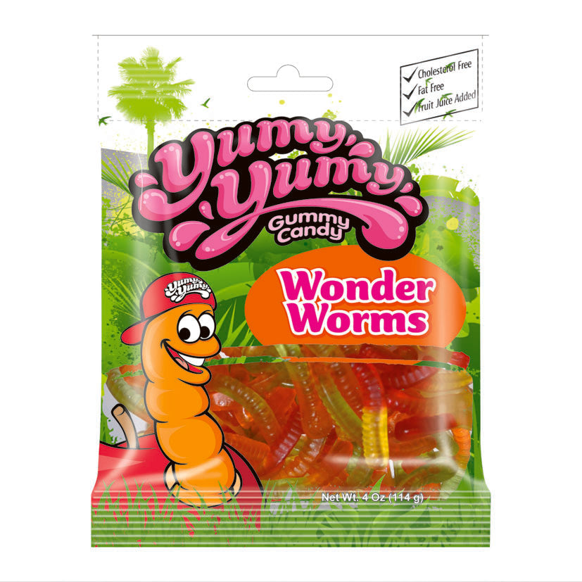Kervan Yumy Yumy gummy worms peg bag, 4 oz (113 G), made in Turkey