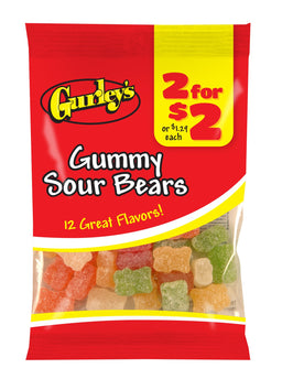 Gurleys Candy Line Gummy Sour Bears, case of 12, made in United States