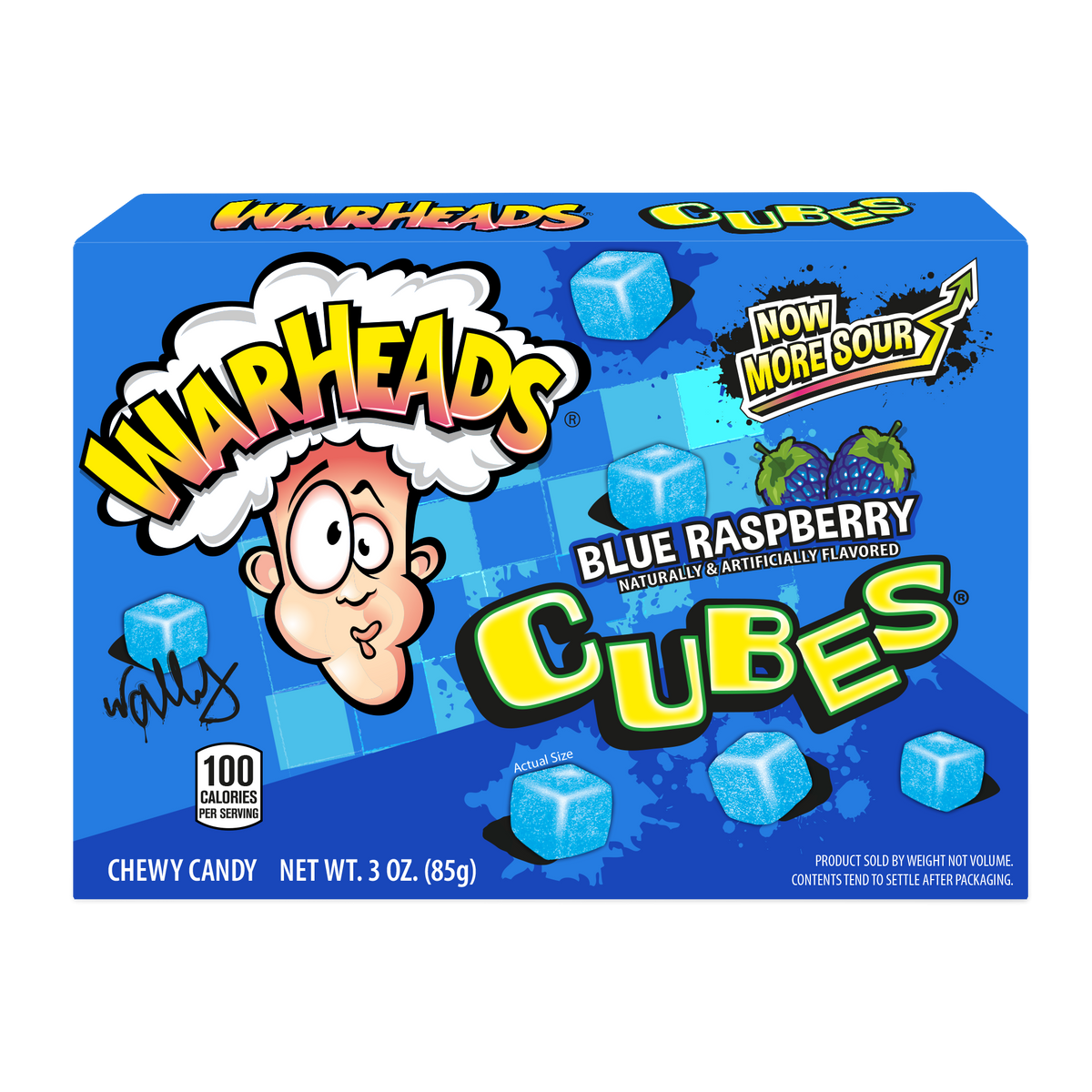Warheads Blue Raspberry Cubes, 3 oz (85 g), made in USA