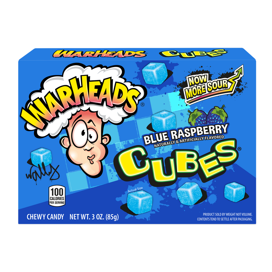 Warheads Blue Raspberry Cubes, 3 oz (85 g), made in USA