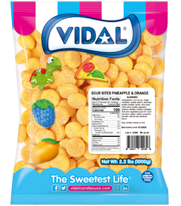 vidal bulk sour bites pineapple & orange, 2.2 lb, made in Spain