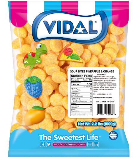 vidal bulk sour bites pineapple & orange, 2.2 lb, made in Spain
