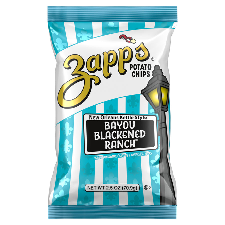 zapp's bayou blackened ranch kettle chip, 2.5 oz, made in the USA