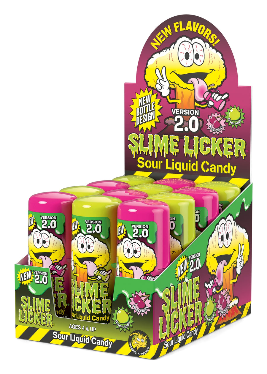 Toxic Waste Slime Licker 2.0 Green Apple and Black Cherry novelty candy, 2 oz, made in Spain