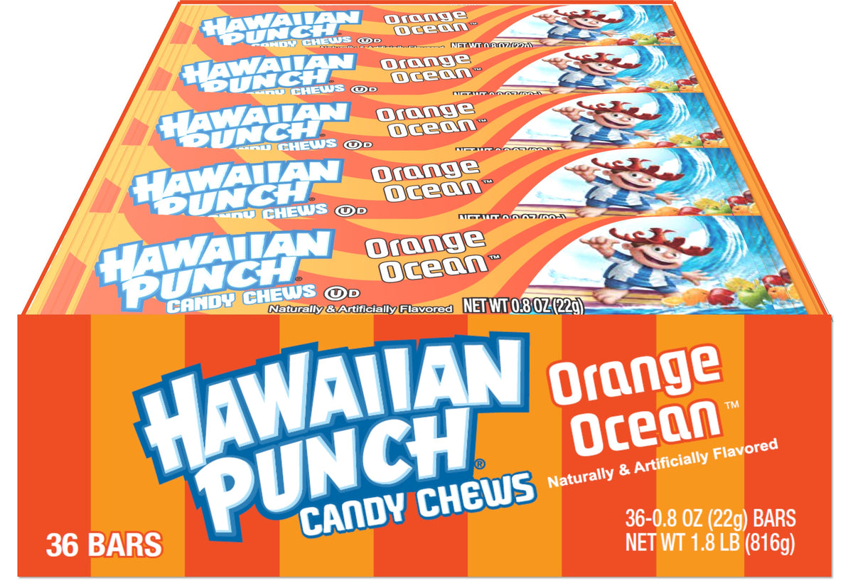 Hawaiian Punch Chews Bar, Ocean Orange, 0.8 oz fruit chew, made in USA