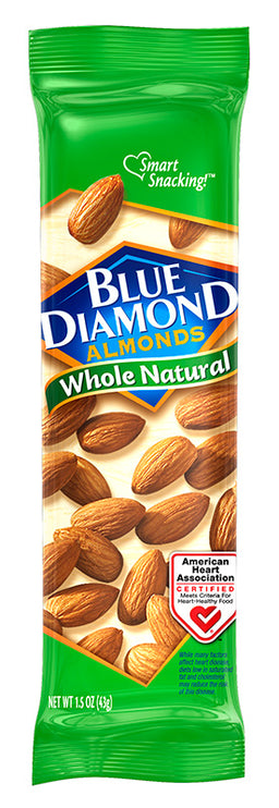 Blue Diamond Tubes Whole Natural Box almonds, 1.5 oz, made in USA