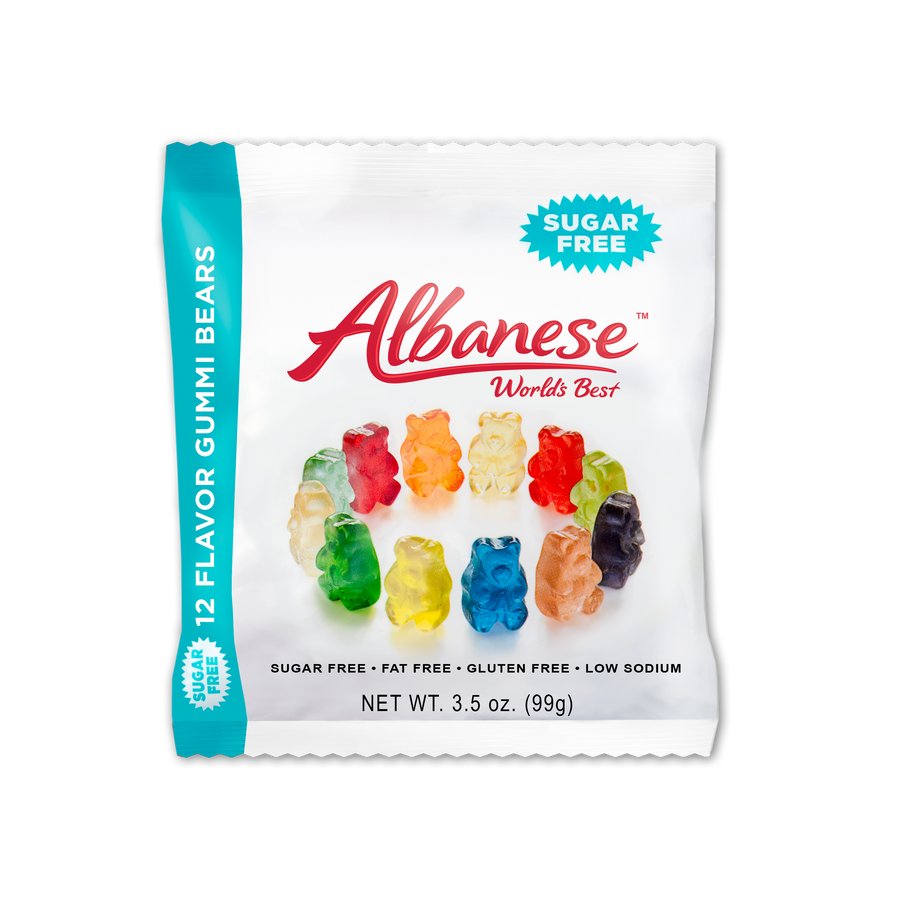 Albanese Zero Sugar 12 Flavour Gummi Bears 3.5 oz peg bag, gummi candy, made in USA