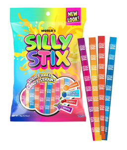 World Silly Stix straws peg bag candy, 2.75 oz, made in Colombia