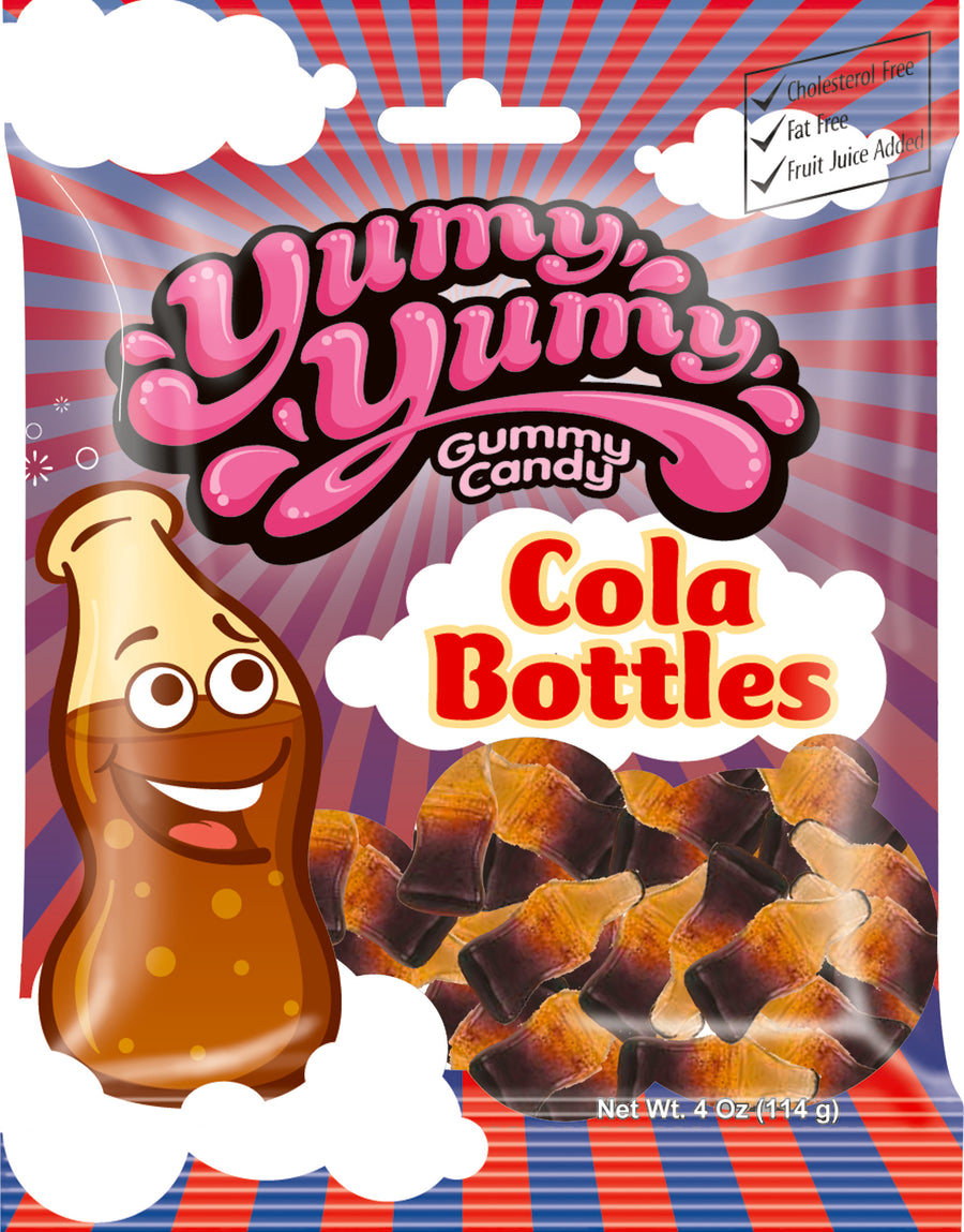 Kervan Yumy Yumy cola bottle gummies peg bag, 4 oz (113 G), made in Turkey