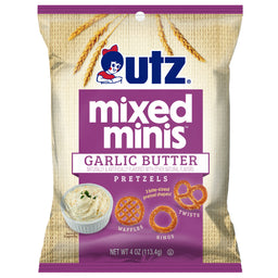 utz garlic butter mixed mini pretzels, 4 oz, made in the USA