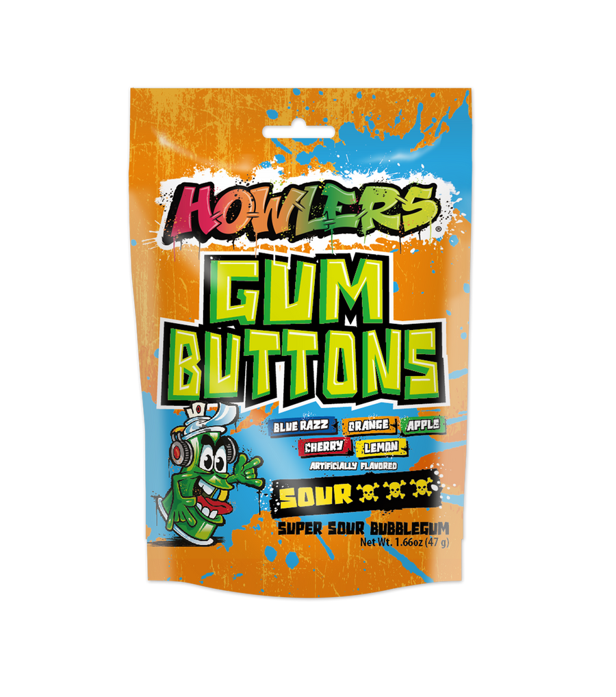 Albert's Howlers Sour Gum Buttons, 1.66 oz (47 G), made in China