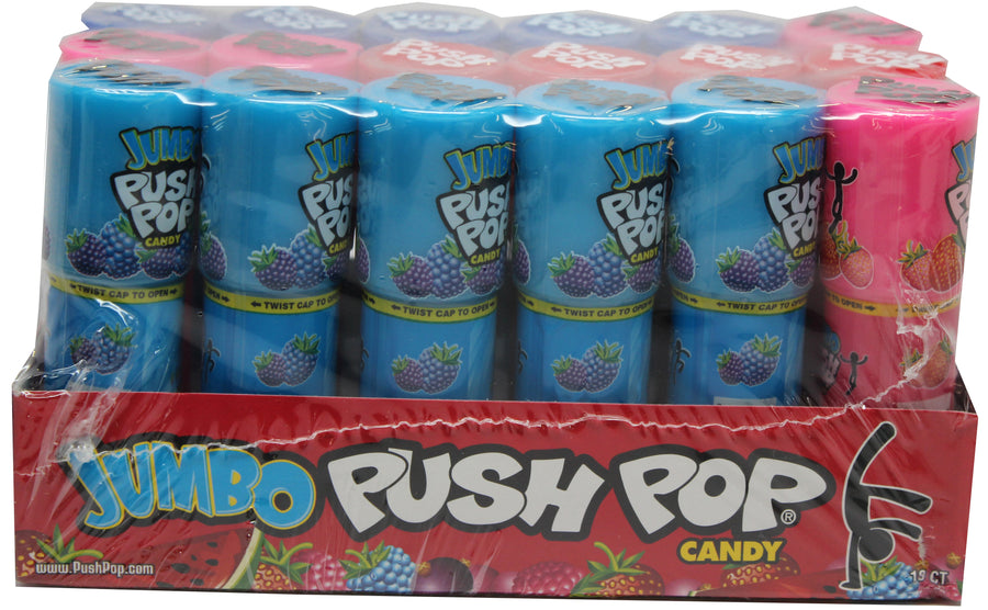 Topps Push Pop Jumbo 4 Flvrs novelty candy, 1.06 oz, made in Taiwan