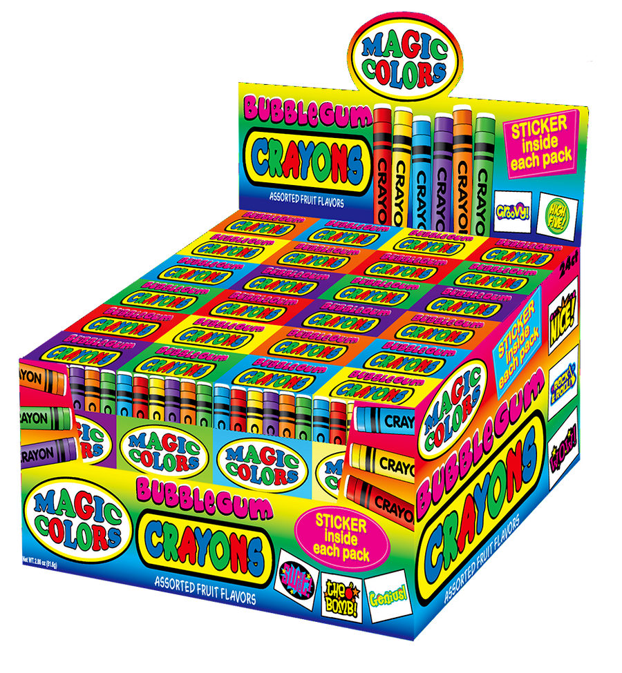 World Magic Colors bubble gum crayons novelty candy, made in Colombia