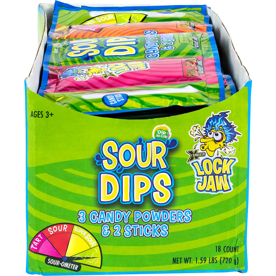 Koko's Lock Jaw 3pk Dips Sour Powder/Sticks novelty candy, 1.41 oz (40 G), made in China