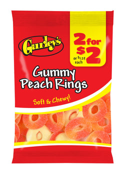 Gurleys Candy Line Gummy Peach Rings, case of 12, made in United States