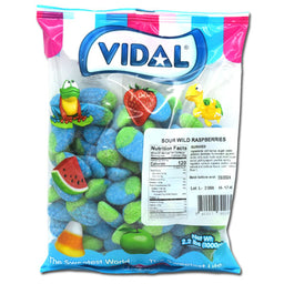 Vidal sour wild raspberries bulk gummi candy, 2.2 lb bag, made in Spain