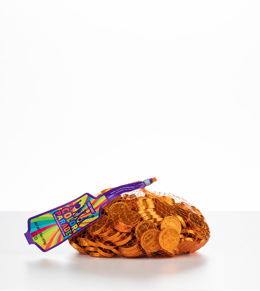 Fort Knox Bulk Mesh Bag Orange Coins, case of 6, made in Netherlands