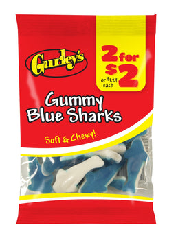 Gurleys Candy Line Gummy Blue Sharks, case of 12, made in United States