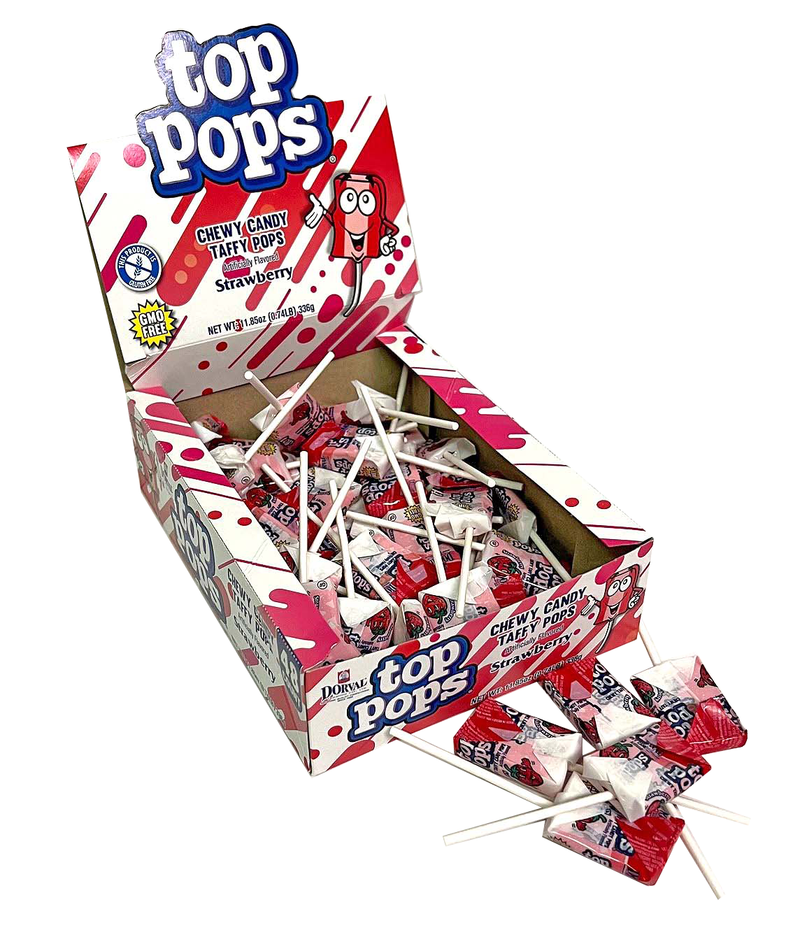 Dorval Top Pops strawberry flat lollipops, 0.35 oz, made in Netherlands