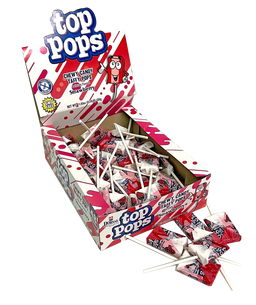 Dorval Top Pops strawberry flat lollipops, 0.35 oz, made in Netherlands