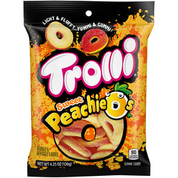 Trolli Peachie-O's Peg Bag, 4.25 oz (120 g), made in USA