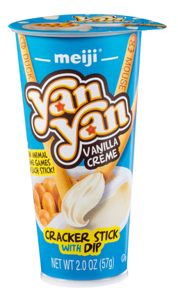 Meiji Yan Yan vanilla creme biscuit sticks with dip, 2 oz, made in USA