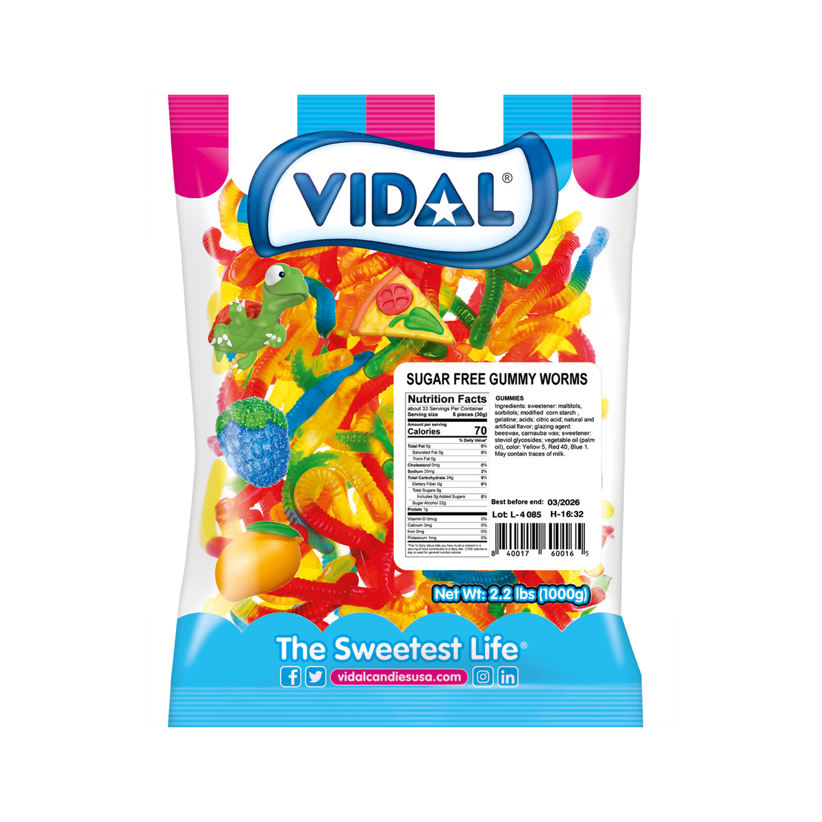 vidal sugar free bulk worms, 2.2 lb, made in Spain