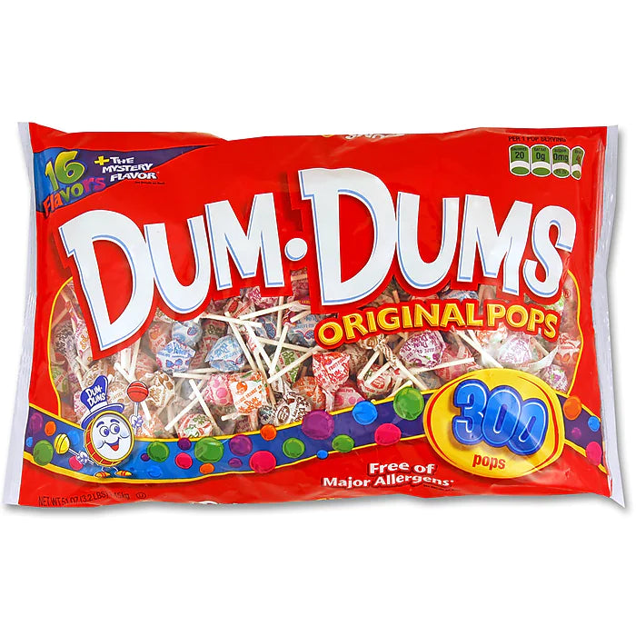 Spangler Dum-Dums pillow bag, 300 pops 51 oz, made in USA