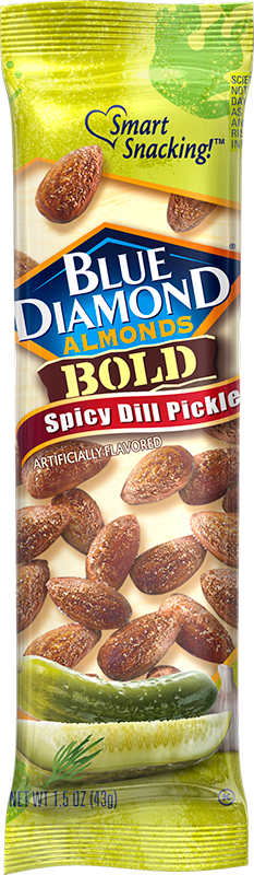 Blue Diamond Tubes Bold Spicy Dill Pickle almonds, 1.5 oz, made in USA