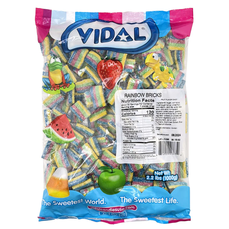 vidal bulk rainbow bricks (licorice), 2.2 lb, made in Spain