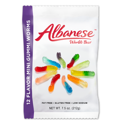 Albanese Mini Gummi Worms 12 Flavour 7.5 oz peg bag, gummi candy, made in USA