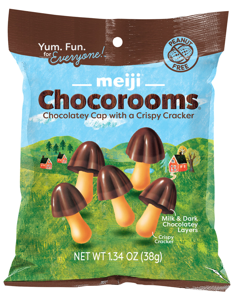 Meiji Chocorooms mushroom chocolate biscuits, 1.34 oz, made in USA