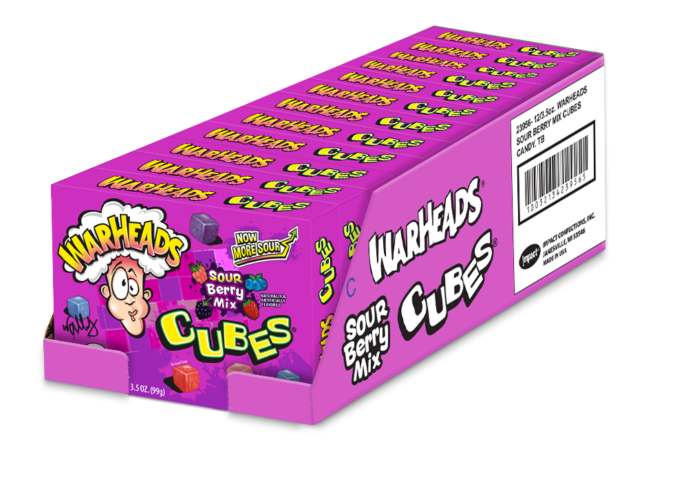 Warheads Berry Mix Cubes, 3.5 oz (99 g), made in USA