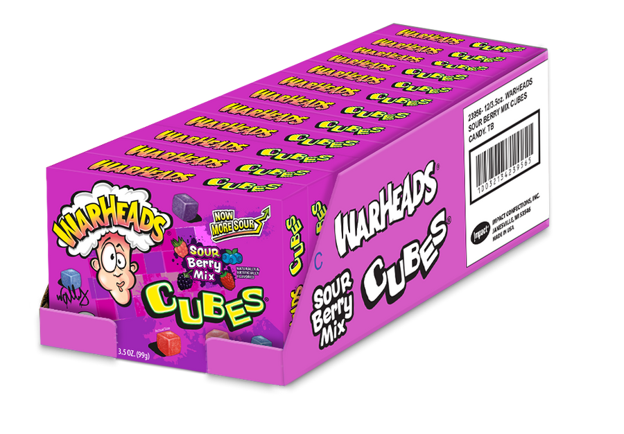 Warheads Berry Mix Cubes, 3.5 oz (99 g), made in USA