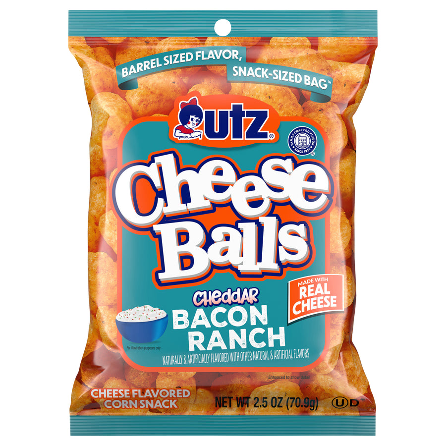 utz cheddar bacon ranch cheese ball, 2.5 oz, made in the USA