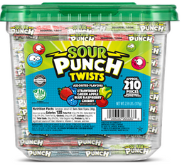 Sour Punch Twists Tub 4 Flavors Jar, .20 oz (6 G), made in USA