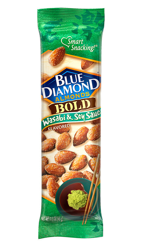 Blue Diamond Tubes Bold Wasabi and Soy Sauce almonds, 1.5 oz, made in USA