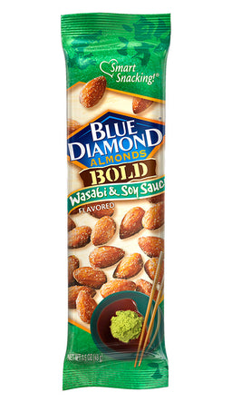 Blue Diamond Tubes Bold Wasabi and Soy Sauce almonds, 1.5 oz, made in USA