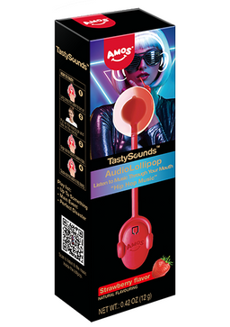 Amos TastySounds Rap Hip Hop Audio Lollipop - Strawberry, 2x12 case (24), made in China