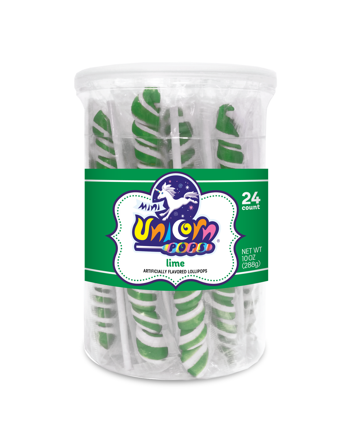 Adams & Brooks Mini Unicorn bubble gum jars, Green, 10 oz box, Mexico
