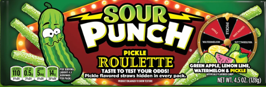 Sour Punch King Size Tray Pickle Roulette, 4.50 oz (128 G), made in USA