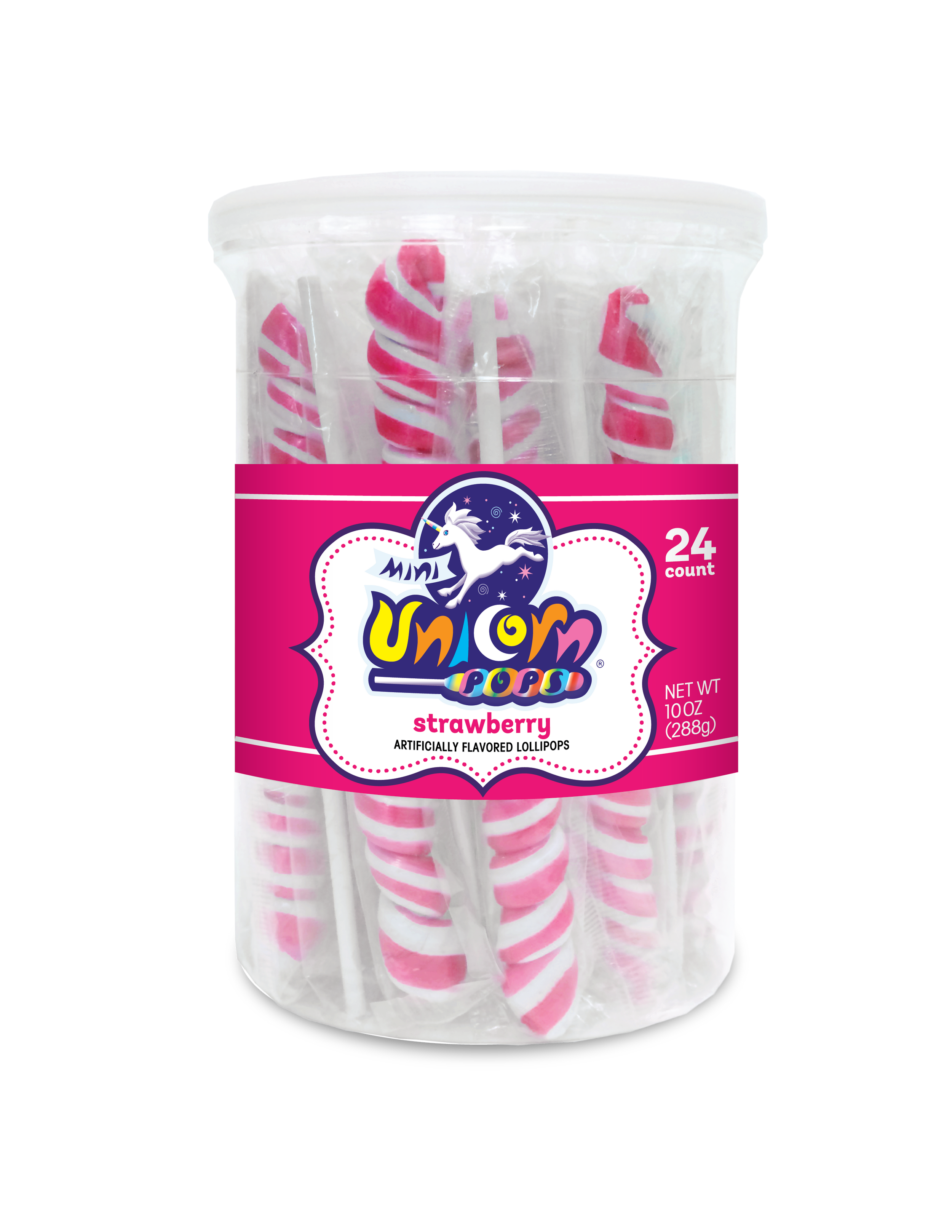 Adams & Brooks Mini Unicorn bubble gum jars, Hot Pink, 10 oz box, Mexico