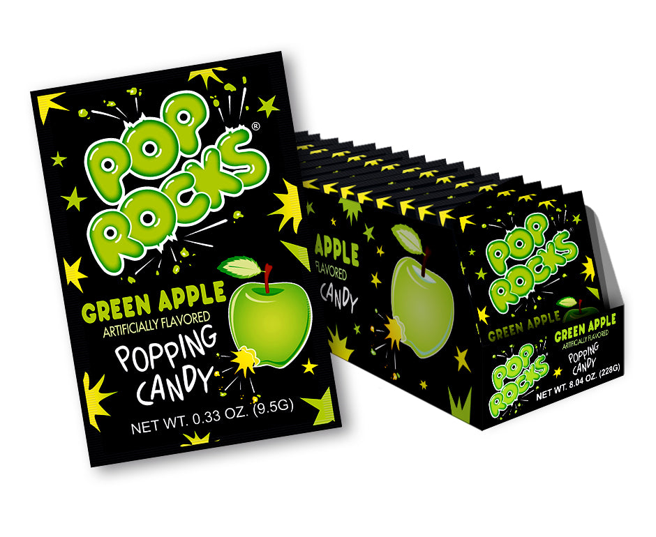 Pop Rocks Green Apple popping candy, 0.33 oz pouch, made in Spain