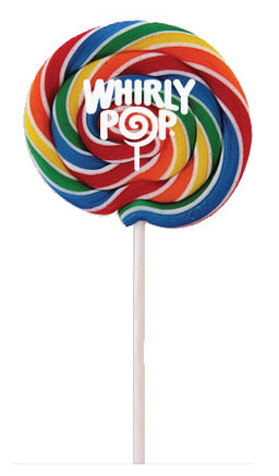 Adams & Brooks rainbow whirly pop, 3-inch 1.5 oz swirl lollipop, made in Mexico