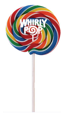 Adams & Brooks rainbow whirly pop, 3-inch 1.5 oz swirl lollipop, made in Mexico