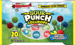 Sour Punch Pops 12 oz laydown bag, sour lollipops, made in USA