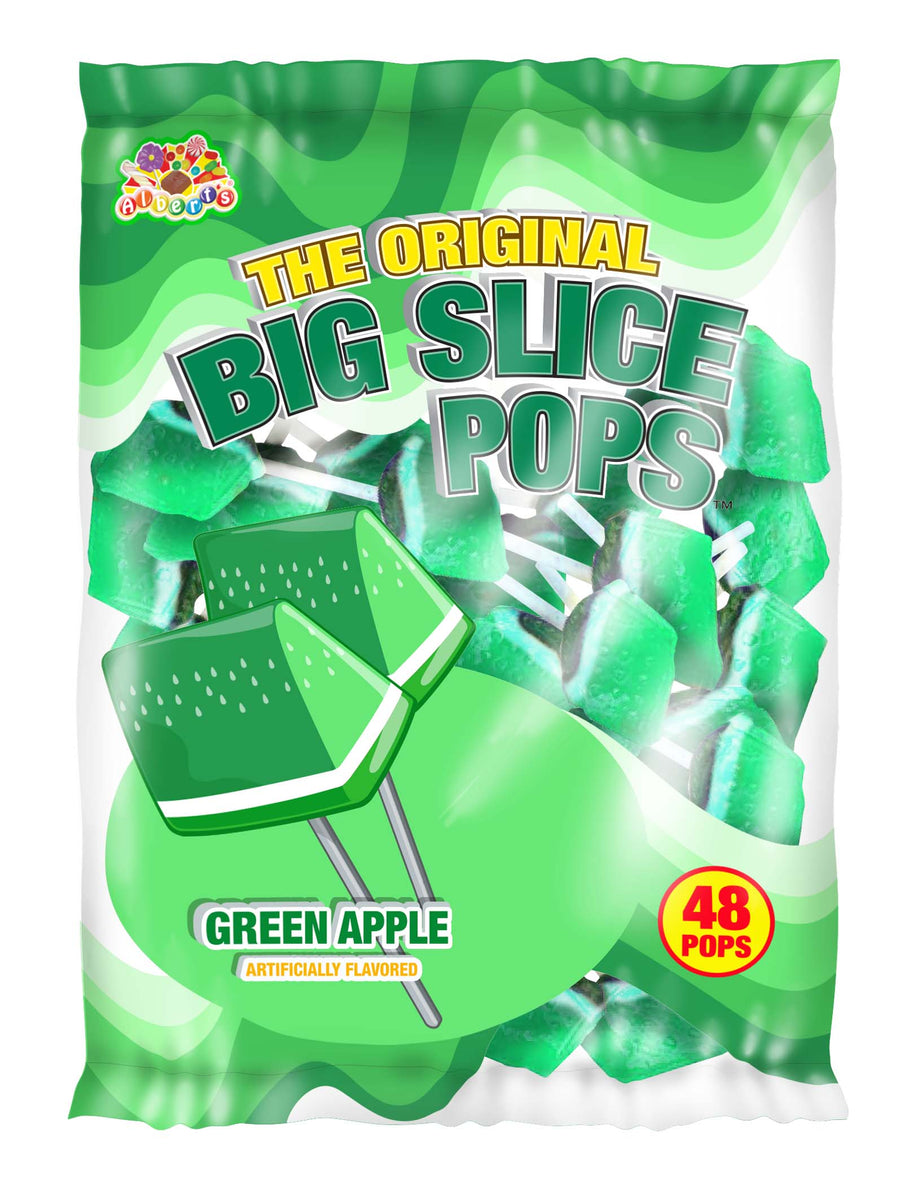 Albert's Bag Big Slice Pops Green Apple, 0.26 oz (7 G), made in Mexico