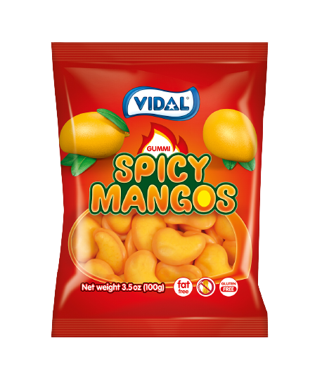 Vidal spicy mangos peg bag candy, 3.5 oz, made in Spain